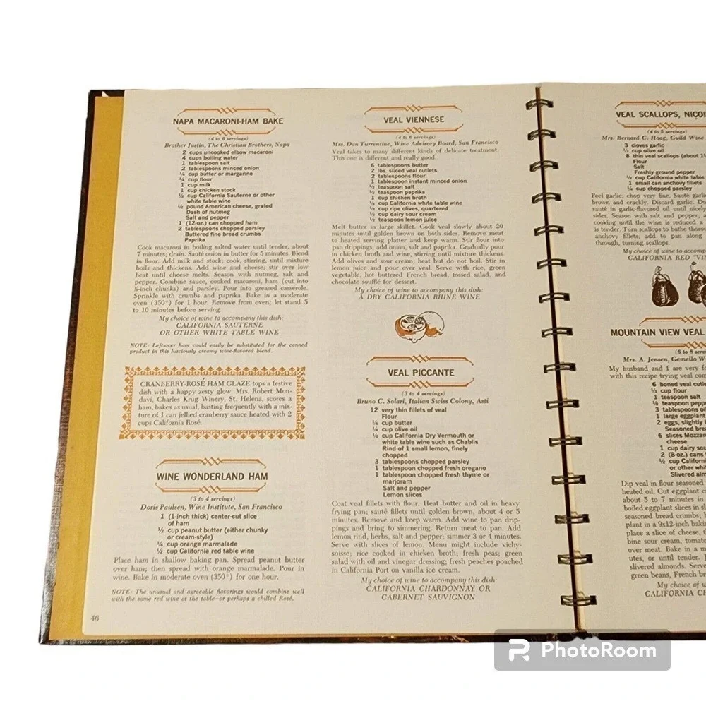 Adventures in Wine Cookery by California Winemakers 1965 Hardcover Spiral